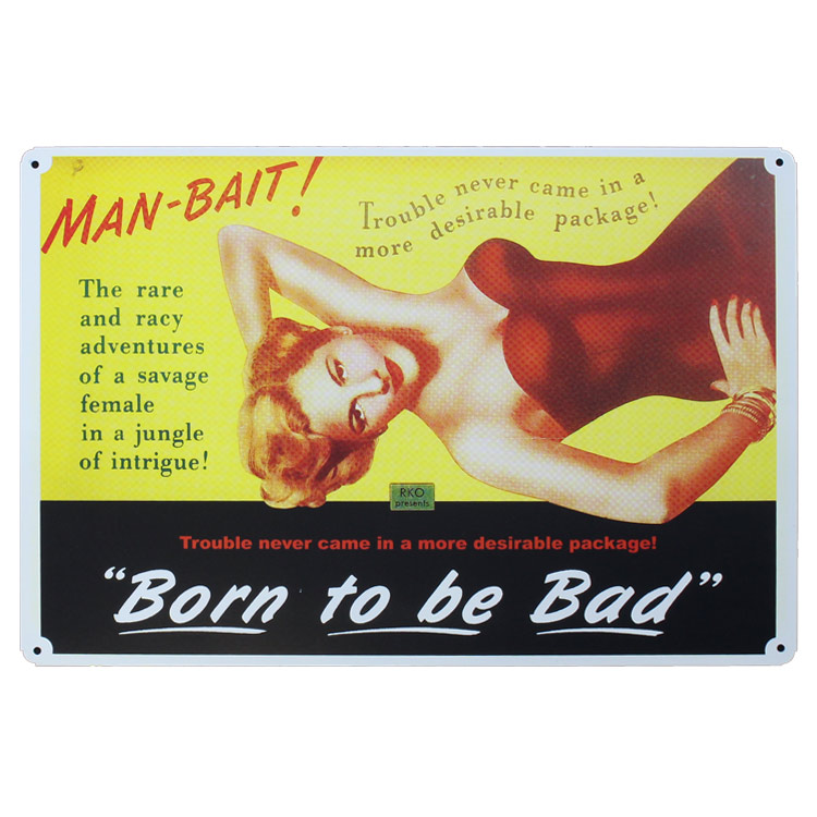 レトロブリキ看板 Born to be Bad 赤い女 縦30cm×横45cm スチール製