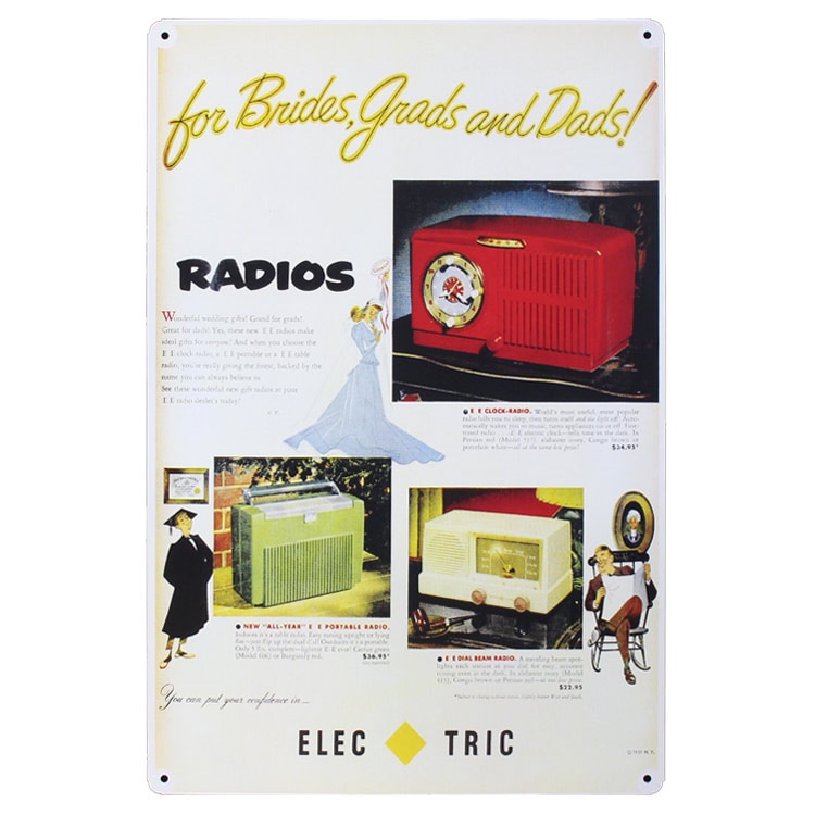 レトロブリキ看板 広告デザイン RADIOS ラジオ 縦45cm×横30cm スチール製