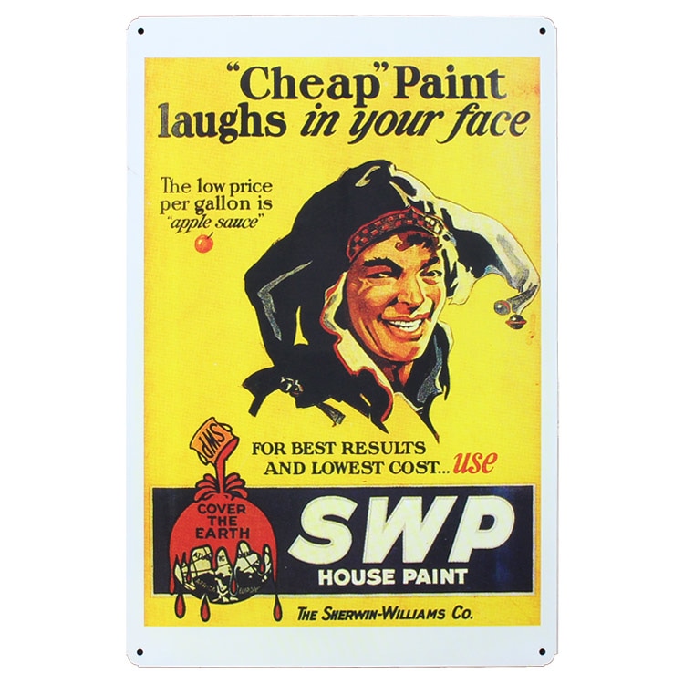 レトロブリキ看板 広告デザイン SWP House Paint （イエロー） 縦45cm×横30cm スチール製