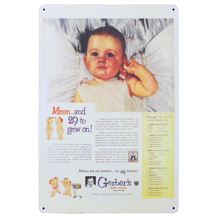 レトロブリキ看板 広告デザイン Gerber's Baby Foods ベビー 縦45cm×横30cm スチール製