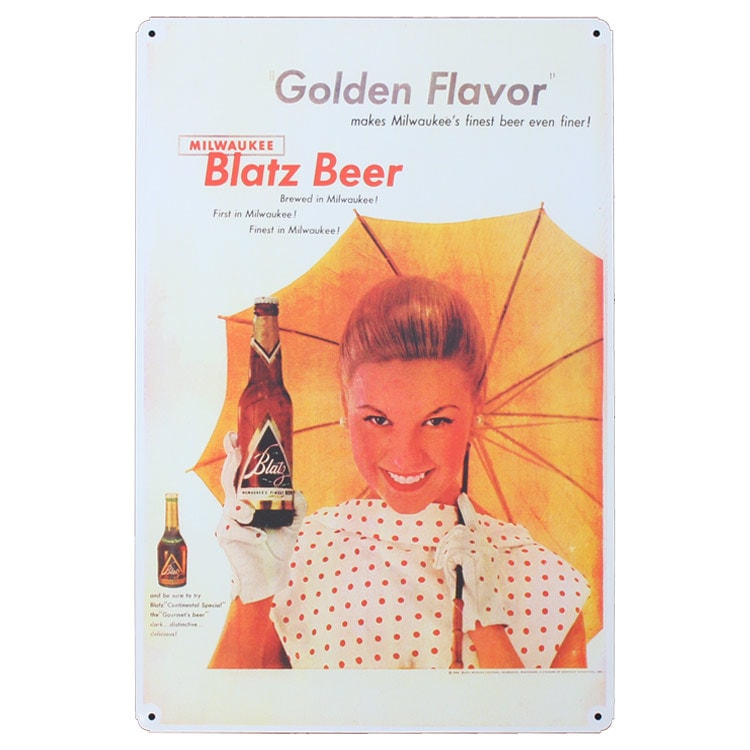 レトロブリキ看板 広告デザイン Blatz Beer 縦45cm×横30cm スチール製