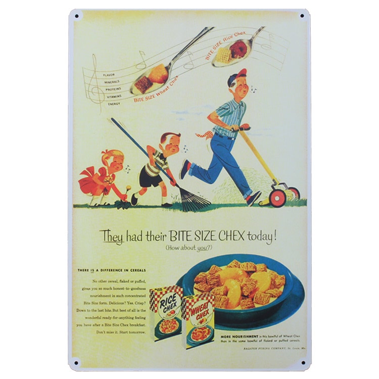 レトロブリキ看板 広告デザイン Wheat Chex 音符 縦45cm×横30cm スチール製