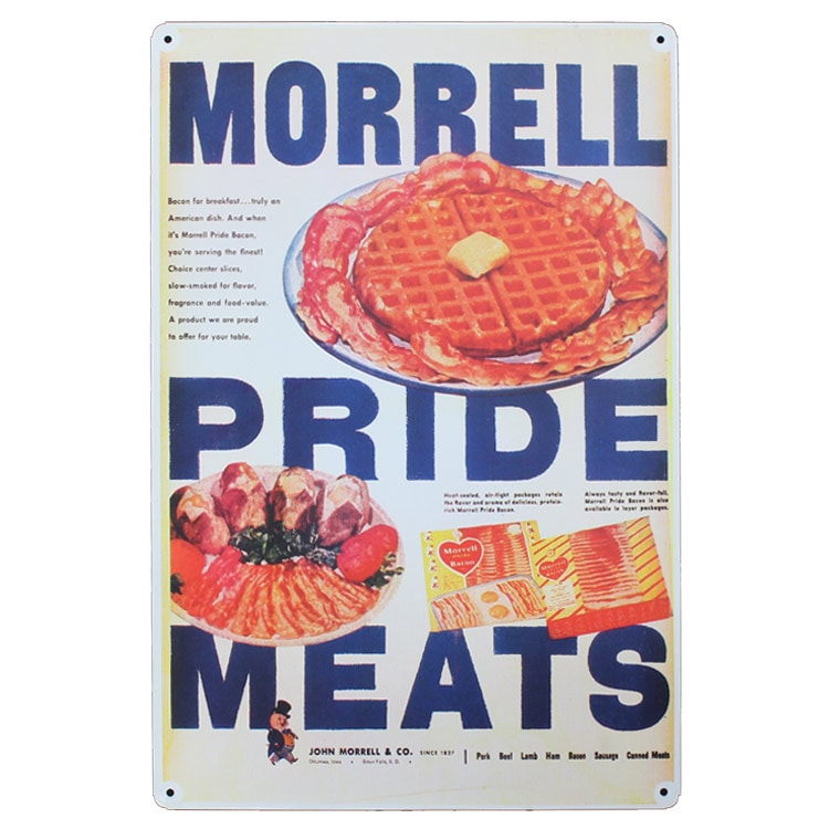 レトロブリキ看板 広告デザイン MORRELL PRIDE MEATS 縦45cm×横30cm