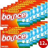 柔軟 Bounce バウンス シート柔軟剤 アウトドアフレッシュの香り 34枚入り 12個セット 乾燥機用 柔軟シート ドラム式 アメリカン雑貨 アメリカ雑貨いい香りが持続する乾燥機用柔軟シート