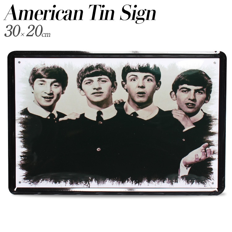 【メール便発送】ティンプレート ビートルズ H20×W30cm ブリキ製 インテリア 壁面装飾 オシャレ アメリカ雑貨 アメリカン雑貨アメリカン 四角 かっこいい ヴィンテージ ビンテージ コンパクト 店舗 トイレ 玄関 リビング バー カフェ