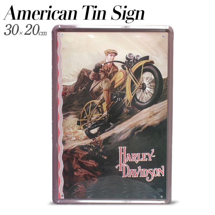 【メール便発送】ティンプレート ハーレーダビッドソン レトロ H30×W20cm ブリキ製 インテリア 壁面装飾 オシャレ アメリカ雑貨 アメリカン雑貨アメリカン 四角 かっこいい ヴィンテージ ビンテージ コンパクト 店舗 トイレ 玄関 リビング バー カフェ