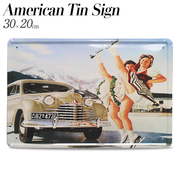 メール便発送】ティンプレート クルマとアイススケート H20×W30cm