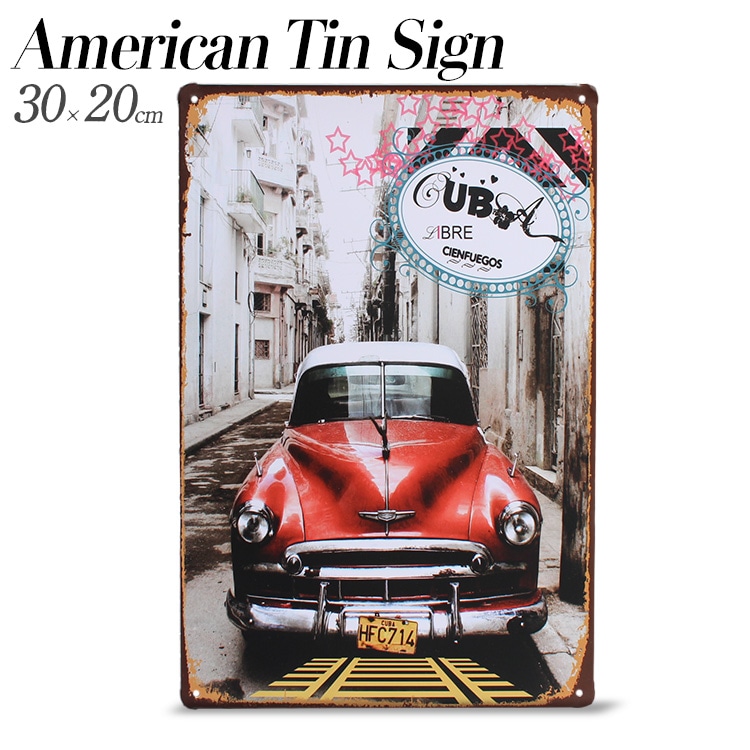 【メール便発送】ティンプレート キューバ 赤い車 H30×W20cm ブリキ製 インテリア 壁面装飾 オシャレ アメリカ雑貨 アメリカン雑貨アメリカン 四角 かっこいい ヴィンテージ ビンテージ コンパクト 店舗 トイレ 玄関 リビング バー カフェ