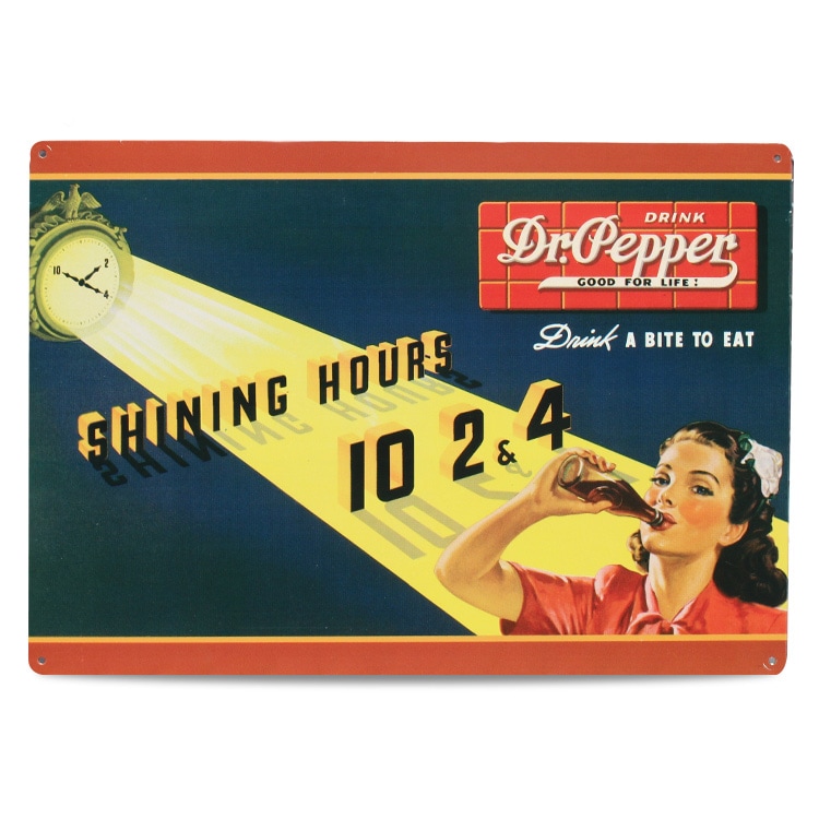 ブリキ 看板 ティンプレート Dr.pepper SHINING HOUR ドクターペッパー H30×W42.5cm ブリキ製 オシャレ 壁面 インテリア アメリカンアメリカン 四角 かっこいい ヴィンテージ ビンテージ コンパクト 店舗 トイレ 玄関 リビング バー カフェ 輸入雑貨