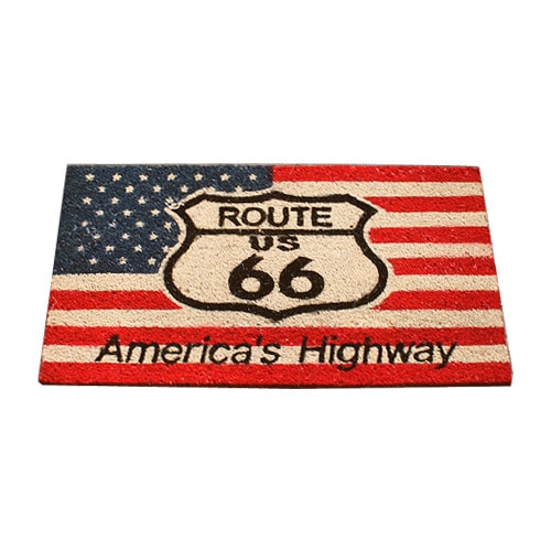 ROUTE 66 スクエア ココマット 星条旗柄 USA フラッグ 40×70cm 玄関マット 天然素材 アメリカン雑貨