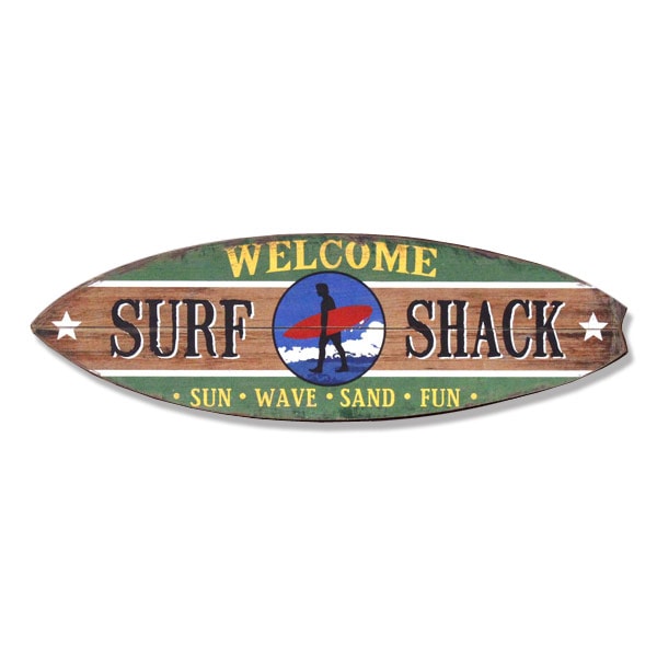 サーフボード型サインボード SURF SHACK 木製オブジェ 77cm ハワイアンインテリア アメリカ雑貨存在感バツグンのサーフボード型アート！