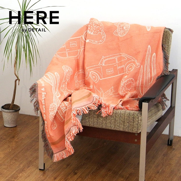 大判 ブランケット スローケット キャット アンド モア アプリコット 幅120×高さ146cm フリンジ ポリエステル コットン 洗濯可幅 布 クロス ひざ掛け OAX Throwket  HERE多用途に使えて洗える便利な大判ブランケット。