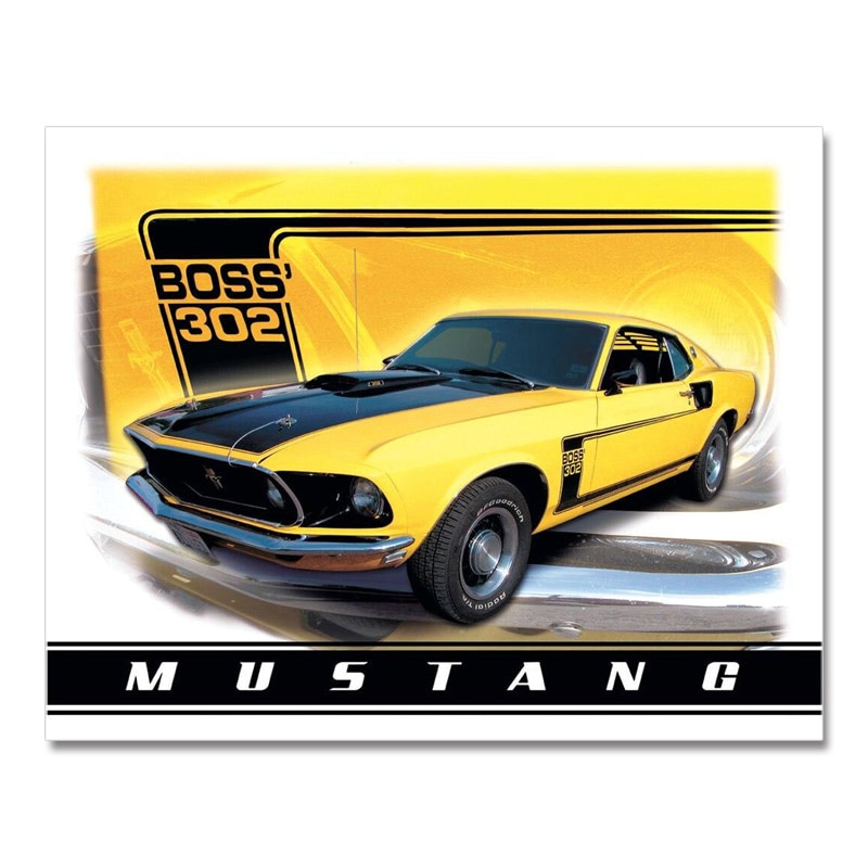 ブリキ看板 MUSTANG BOSS 302 マスタング メタルサイン ムスタング インテリア ガレージ ディスプレイ アメリカ製ガレージを彩る伝説のマッスルカー！BOSS302マスタング看板
