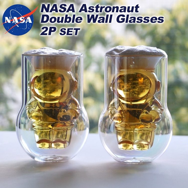 耐熱グラス 2個セット NASA ナサ アストロノーツ ダブルウォールグラス グラス コラボ 宇宙飛行士 二重構造 アメリカン雑貨 Dragon Glassware数量限定 宇宙飛行士をモチーフにしたグラス 2個セット Astronaut Double Wall Glasses 2P SET