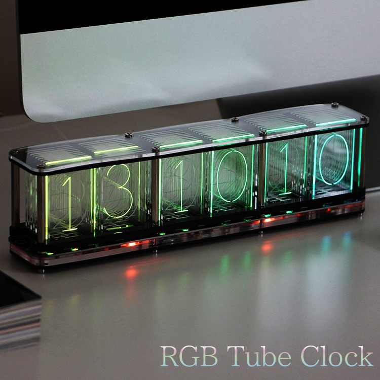 デジタル 置き時計 RGB Tube Clock アールジービー チューブ クロック 幅25.2×高さ7cm アラーム タイマー ストップウォッチおしゃれ インテリア アメリカン雑貨音楽スペクトラム表示機能付き ニキシー管時計をモチーフにしたデジタル置き時計 RGB Tube Clock 3715
