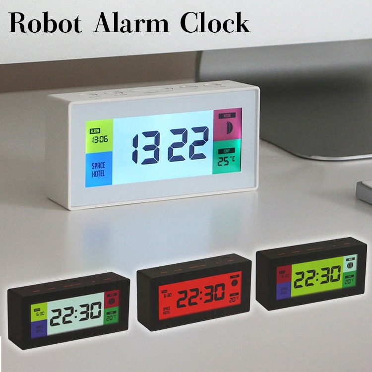 アラームクロック デジタル時計 ロボット アラーム クロック レトロ カラフル 置き時計 バックライト付き 目覚まし時計 インテリア アメリカン雑貨クラシックデザインの多機能デジタルクロック Robot Alarm Clock