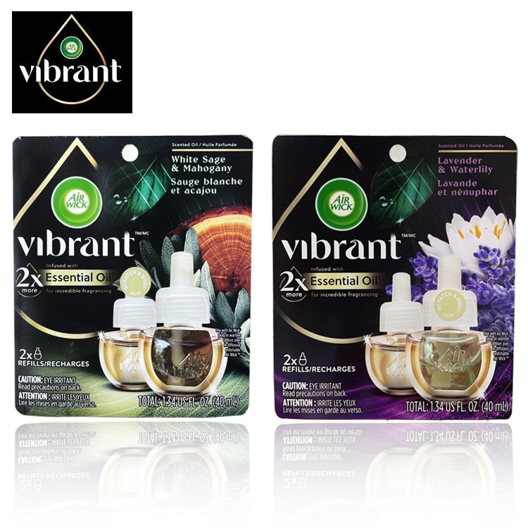 オイル芳香剤 エアウィック ビブラント  20ml×2Pパック（詰替えボトル）  ラベンダー＆ウォーターリリー ホワイトセージ＆マホガニー 芳香剤 AIR WICK Vibrant香りの広がりが素晴らしいコンセント式芳香剤！