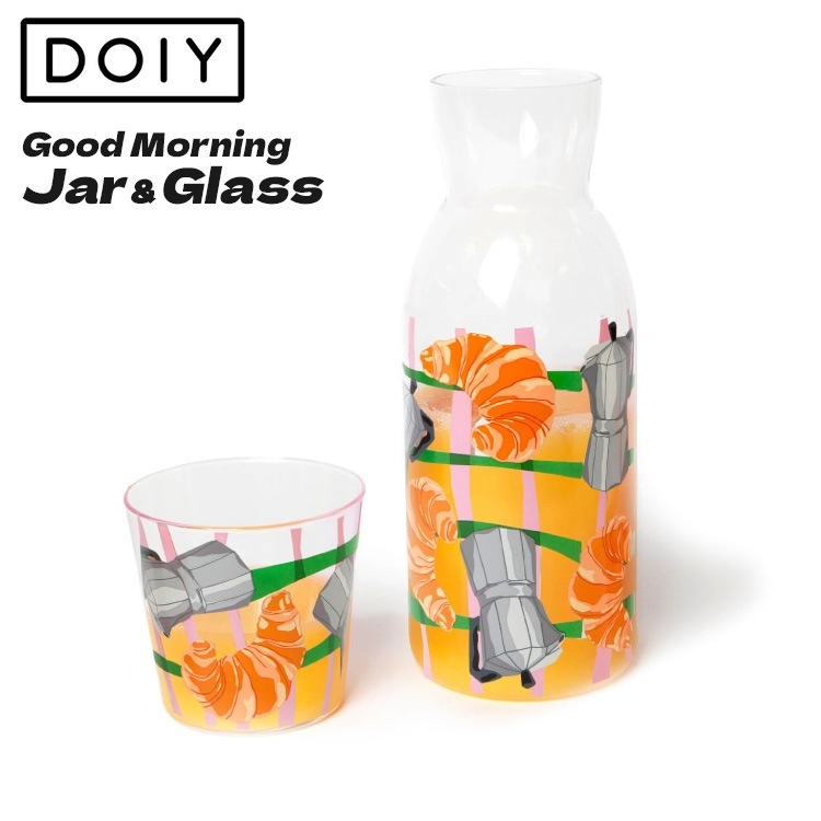 コップ ジャー DOIY ドーイ グッドモーニング ジャー＆グラス ガラス製 キッチン雑貨 食器 レトロ かわいい おしゃれ セット朝食モチーフのドリンクジャーとグラスのセット
