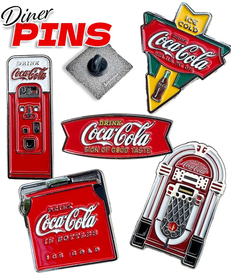 【メール便発送】コカ・コーラ ピンズ ダイナー シリーズ  台紙サイズ 横6.4×縦8.5cm  亜鉛合金製 ピン おしゃれ アメリカ雑貨 アメリカン雑貨バッグやポーチにつけて気軽にアメリカンな雰囲気に。