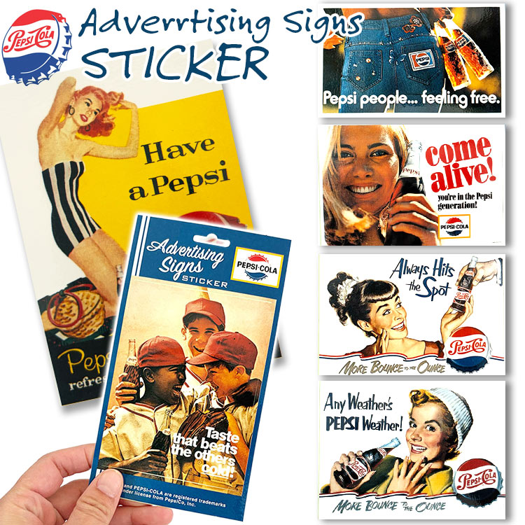 【メール便発送】PEPSI COLA ペプシ コーラ アドバタイジング サイン ステッカー 台紙サイズ 8.4×10.5cm ビニル製 アメリカン雑貨気軽にカスタムできるPEPSIのビニールステッカー。
