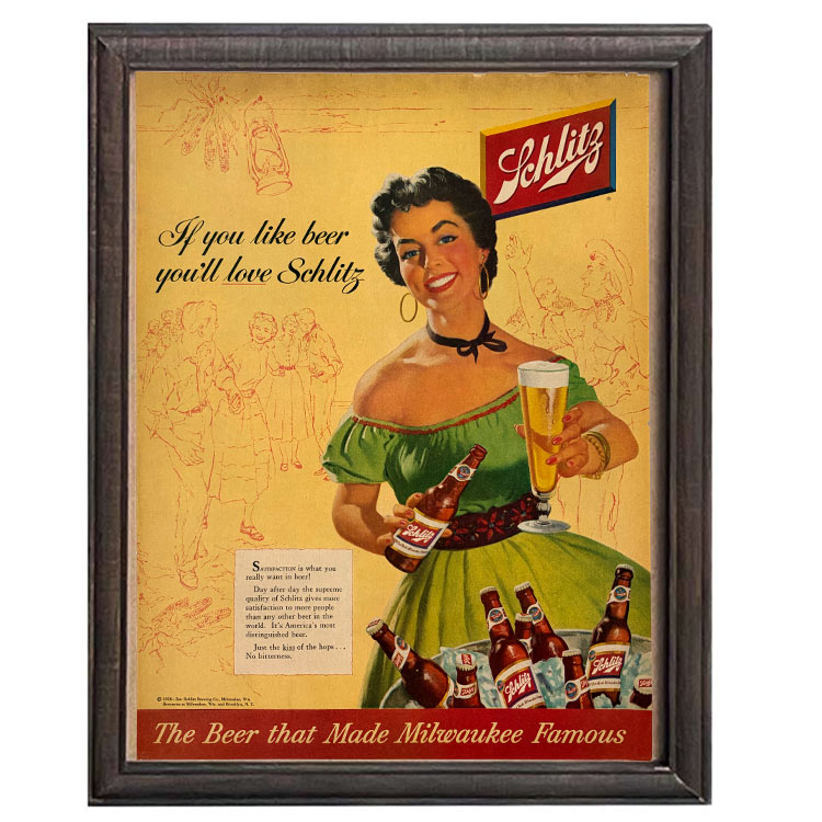 LIFE誌 ヴィンテージ切り抜き 額装アート フレーム付き アメリカ雑貨 インテリア 壁掛け Schlitz ビール広告 女性 ktlife0125本物のLIFE誌を飾る、特別なヴィンテージアート。