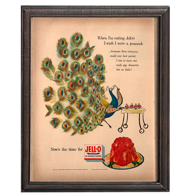 LIFE誌 ヴィンテージ切り抜き 額装アート フレーム付き アメリカ雑貨 インテリア 壁掛け Jell-O 孔雀イラスト ktlife0160本物のLIFE誌を飾る、特別なヴィンテージアート。