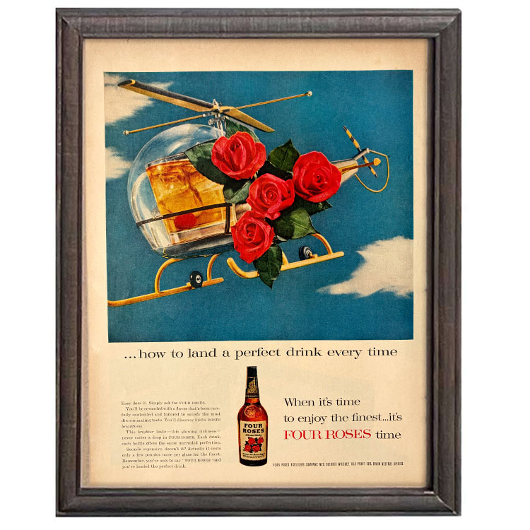 LIFE誌 ヴィンテージ切り抜き 額装アート フレーム付き アメリカ雑貨 インテリア おしゃれ 壁掛け Four Roses ヘリコプター広告 ktlife0504本物のLIFE誌を飾る、特別なヴィンテージアート。