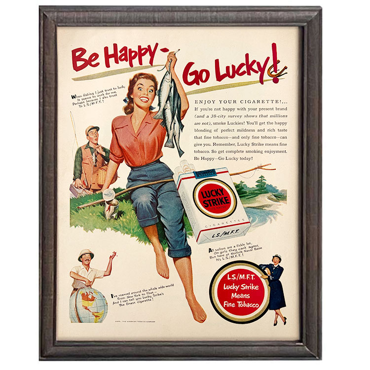 LIFE誌 ヴィンテージ切り抜き 額装アート フレーム付き アメリカ雑貨 インテリア おしゃれ 壁掛け Lucky Strike タバコ広告 女性イラスト ktlife0509本物のLIFE誌を飾る、特別なヴィンテージアート。