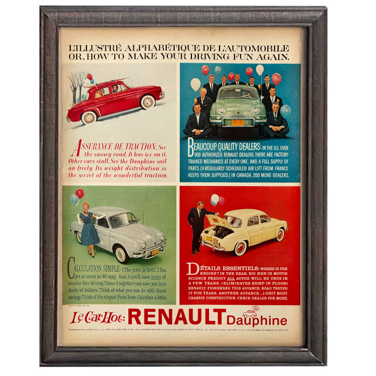LIFE誌 ヴィンテージ切り抜き 額装アート フレーム付き アメリカ雑貨 インテリア おしゃれ 壁掛け Renault Dauphine 自動車広告 ktlife0512本物のLIFE誌を飾る、特別なヴィンテージアート。