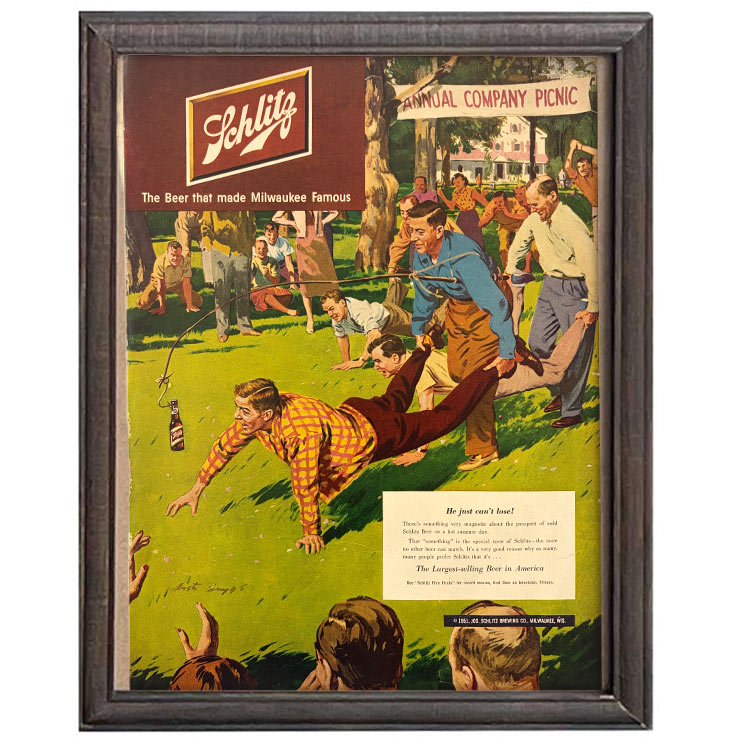 LIFE誌 ヴィンテージ切り抜き 額装アート フレーム付き アメリカ雑貨 インテリア おしゃれ 壁掛け Schlitz カントリーピクニック広告 ktlife0518本物のLIFE誌を飾る、特別なヴィンテージアート。
