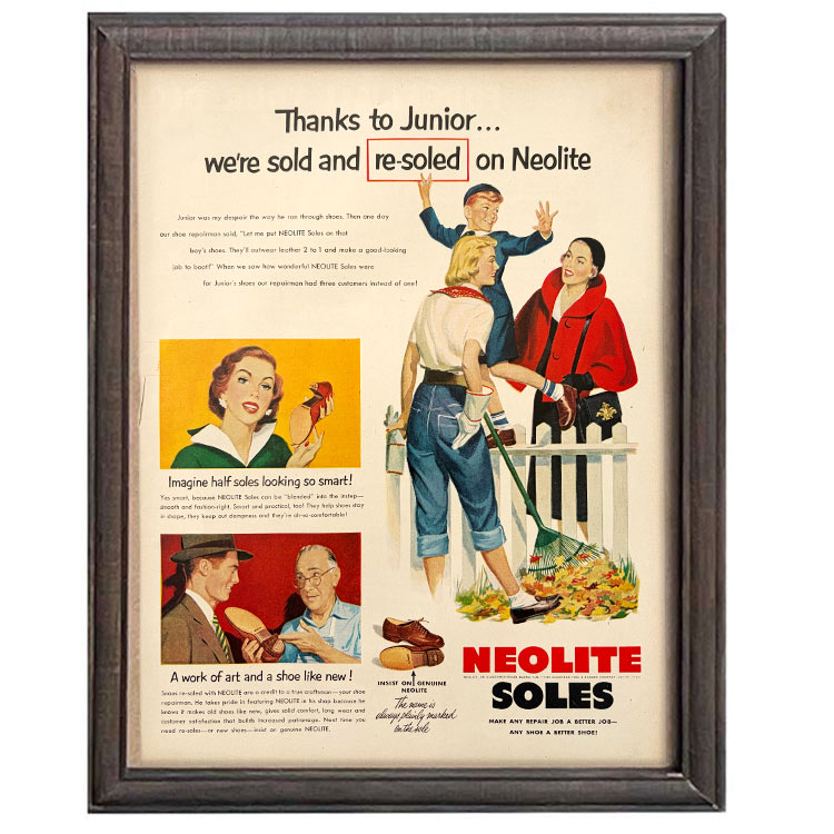 LIFE誌 ヴィンテージ切り抜き 額装アート フレーム付き アメリカ雑貨 インテリア おしゃれ 壁掛け Neolite Soles 靴底広告 ktlife0520本物のLIFE誌を飾る、特別なヴィンテージアート。