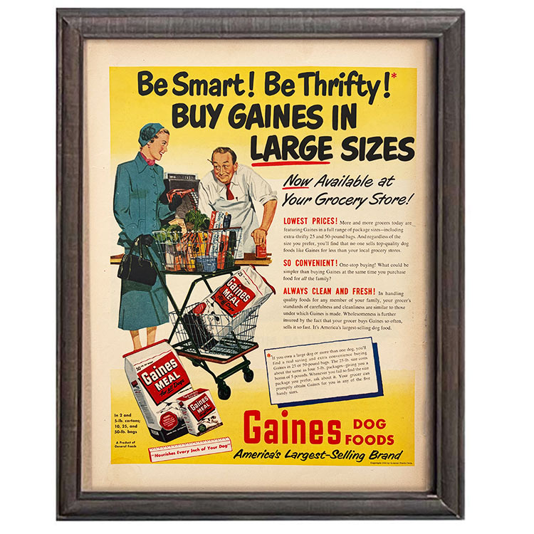LIFE誌 ヴィンテージ切り抜き 額装アート フレーム付き アメリカ雑貨 インテリア おしゃれ 壁掛け Gaines ドッグフード広告 ktlife0521本物のLIFE誌を飾る、特別なヴィンテージアート。