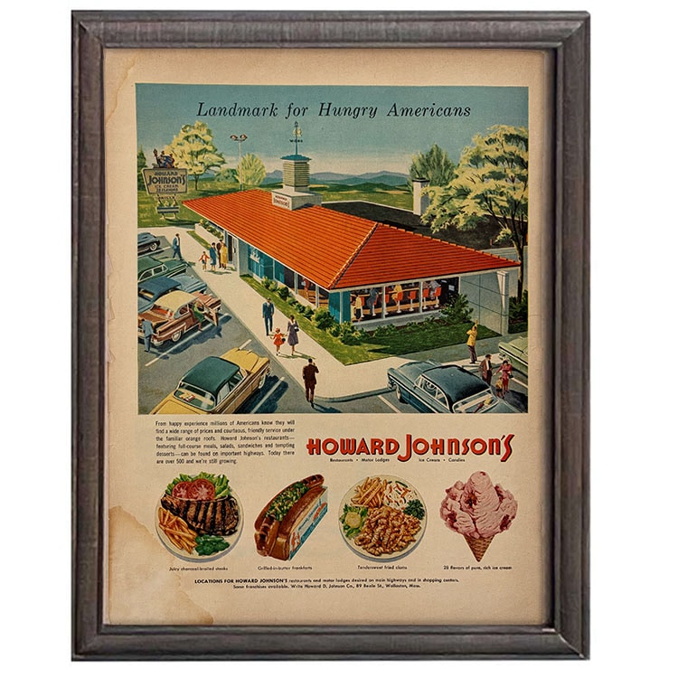 LIFE誌 ヴィンテージ切り抜き 額装アート フレーム付き アメリカ雑貨 インテリア おしゃれ 壁掛け Howard Johnson’s レストラン広告 ktlife0536本物のLIFE誌を飾る、特別なヴィンテージアート。