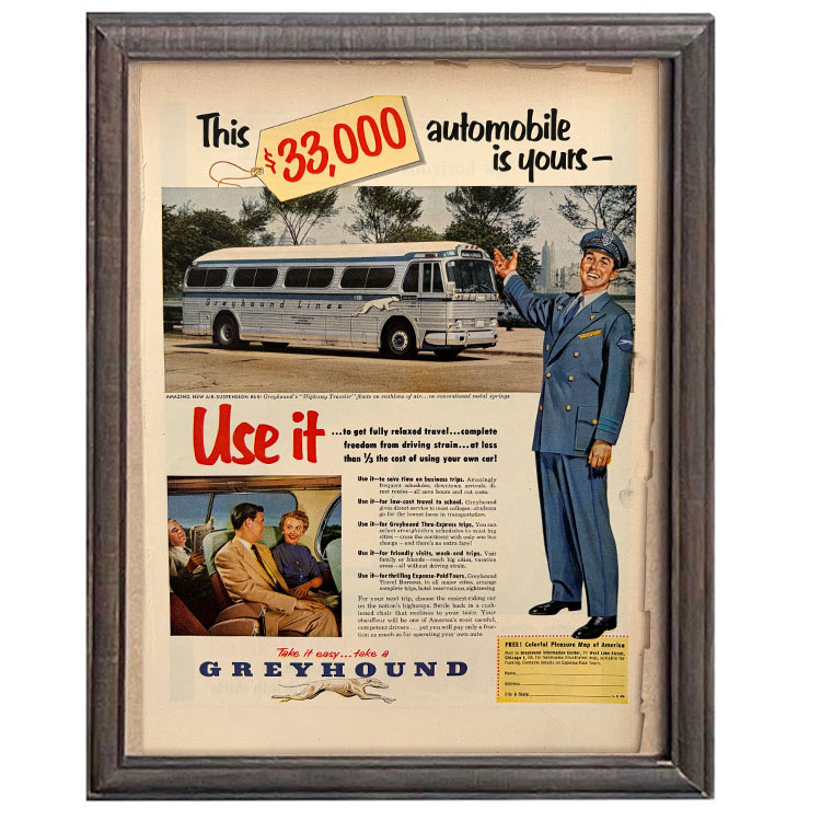 LIFE誌 ヴィンテージ切り抜き 額装アート Greyhound バス広告 フレーム付き アメリカ雑貨 インテリア おしゃれ 壁掛け ktlife0630本物のLIFE誌を飾る、特別なヴィンテージアート。