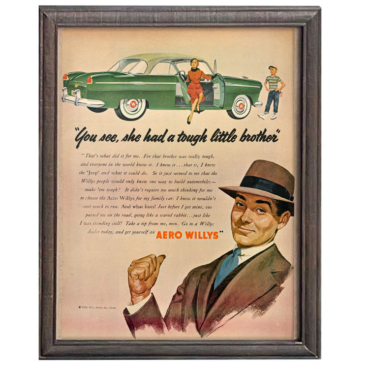 LIFE誌 ヴィンテージ切り抜き 額装アート Aero Willys 自動車広告 フレーム付き アメリカ雑貨 インテリア おしゃれ 壁掛け ktlife0640本物のLIFE誌を飾る、特別なヴィンテージアート。