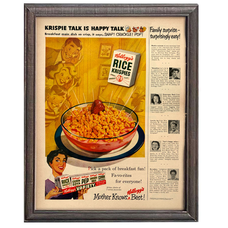 LIFE誌 ヴィンテージ切り抜き 額装アート Kellogg’s Rice Krispies 広告 フレーム付き アメリカ雑貨 インテリア おしゃれ 壁掛け ktlife0647本物のLIFE誌を飾る、特別なヴィンテージアート。