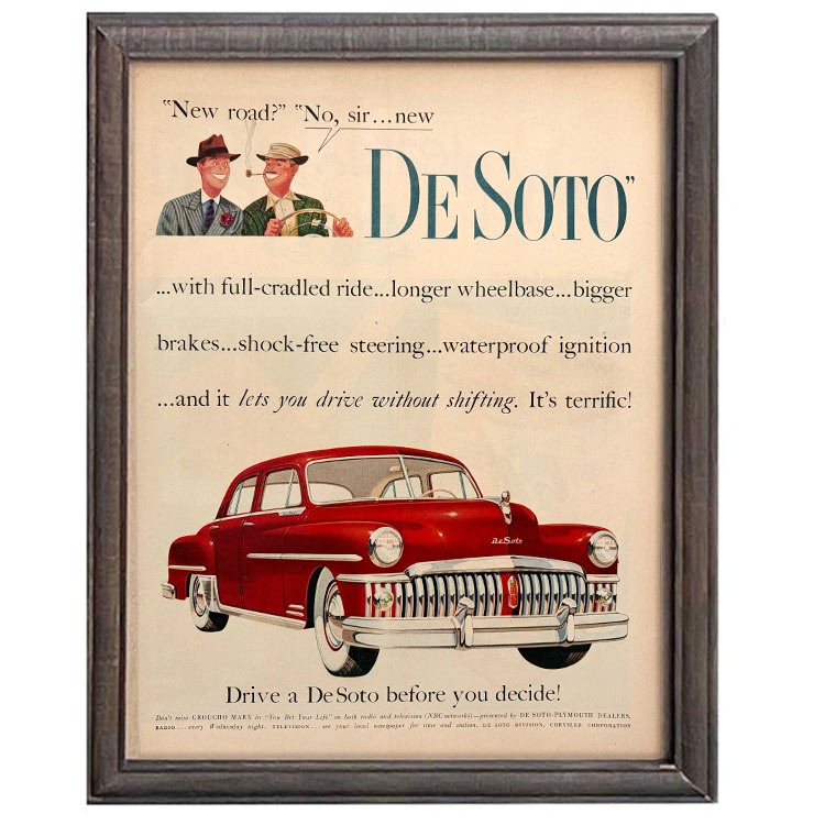 LIFE誌 ヴィンテージ切り抜き 額装アート DeSoto 自動車広告 フレーム付き アメリカ雑貨 インテリア おしゃれ 壁掛け ktlife0651本物のLIFE誌を飾る、特別なヴィンテージアート。