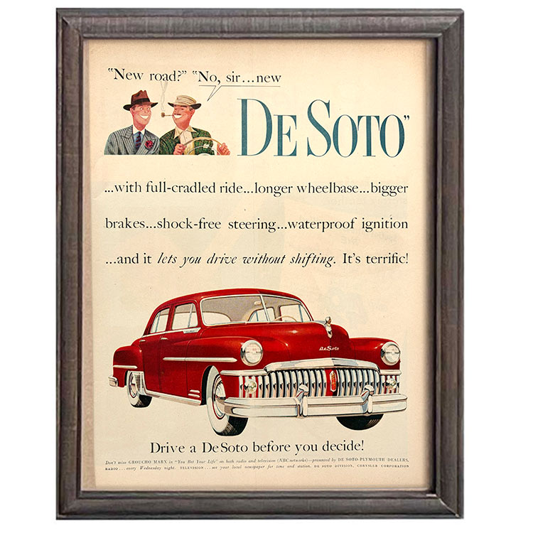 LIFE誌 ヴィンテージ切り抜き 額装アート DeSoto 自動車広告 フレーム付き アメリカ雑貨 インテリア おしゃれ 壁掛け ktlife0652本物のLIFE誌を飾る、特別なヴィンテージアート。
