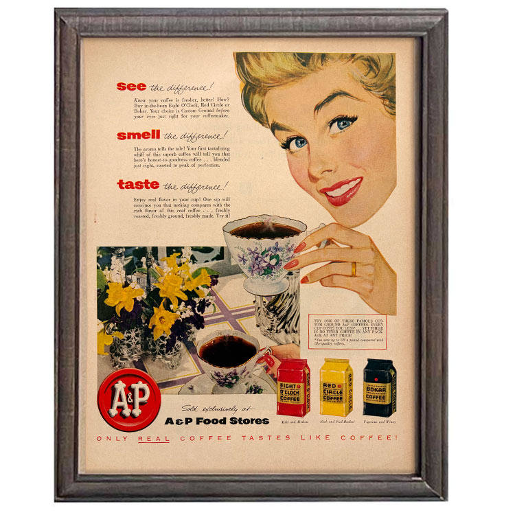 LIFE誌 ヴィンテージ切り抜き 額装アート A&P Food Stores コーヒー広告 フレーム付き アメリカ雑貨 インテリア おしゃれ 壁掛け ktlife0658本物のLIFE誌を飾る、特別なヴィンテージアート。