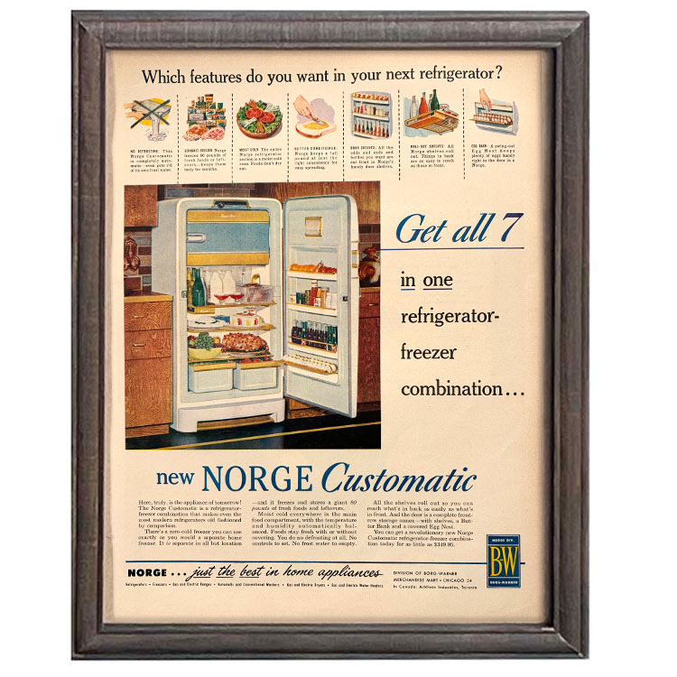 LIFE誌 ヴィンテージ切り抜き 額装アート Norge Customatic 冷蔵庫広告 フレーム付き アメリカ雑貨 インテリア おしゃれ 壁掛け ktlife0660本物のLIFE誌を飾る、特別なヴィンテージアート。