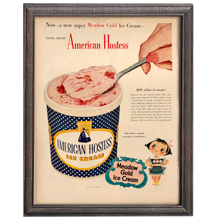 LIFE誌 ヴィンテージ切り抜き 額装アート American Hostess アイスクリーム広告 フレーム付き アメリカ雑貨 インテリア おしゃれ 壁掛け ktlife0665本物のLIFE誌を飾る、特別なヴィンテージアート。
