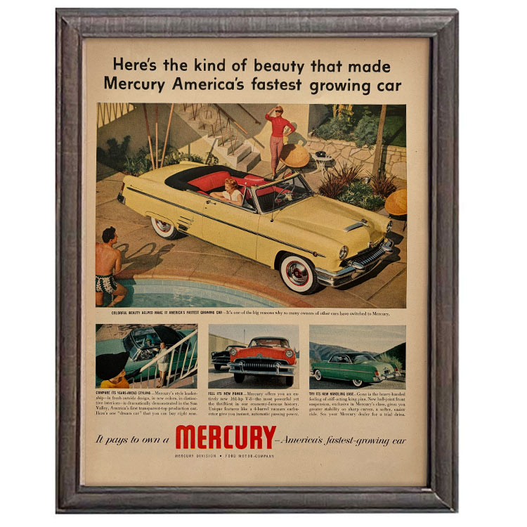 LIFE誌 ヴィンテージ切り抜き 額装アート Mercury 自動車広告 フレーム付き アメリカ雑貨 インテリア おしゃれ 壁掛け ktlife0666本物のLIFE誌を飾る、特別なヴィンテージアート。