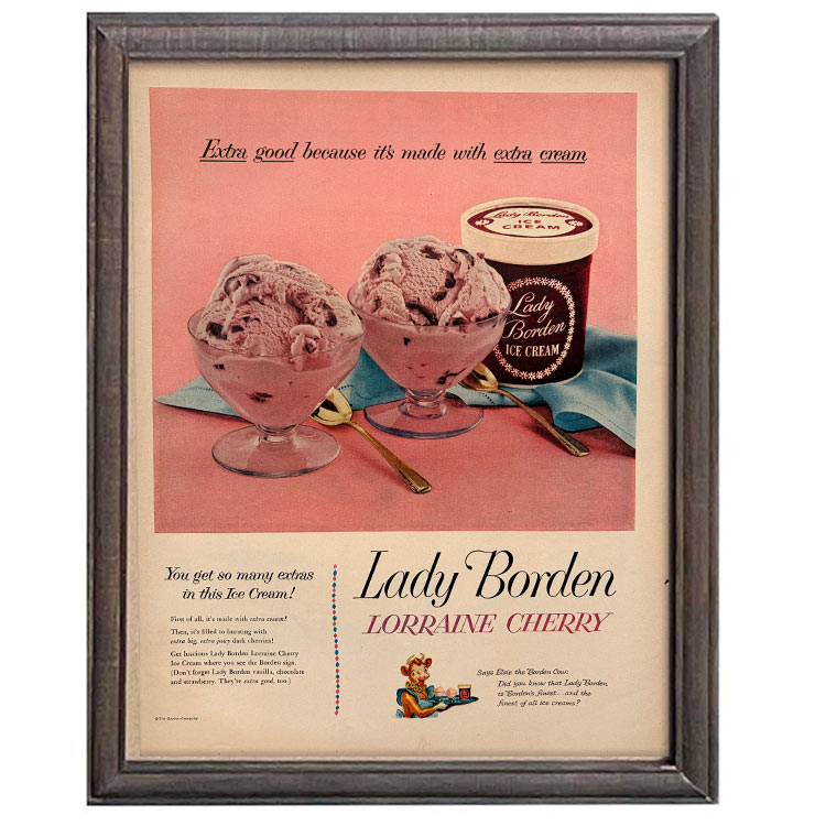 LIFE誌 ヴィンテージ切り抜き 額装アート Lady Borden アイスクリーム広告 フレーム付き アメリカ雑貨 インテリア おしゃれ 壁掛け ktlife0671本物のLIFE誌を飾る、特別なヴィンテージアート。