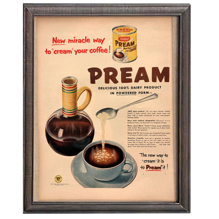 LIFE誌 ヴィンテージ切り抜き 額装アート フレーム付き PREAM コーヒークリーム広告 アメリカ雑貨 インテリア おしゃれ ktlife0727本物のLIFE誌を飾る、特別なヴィンテージアート。