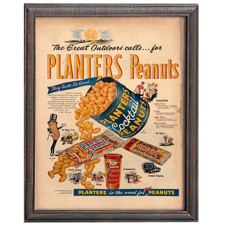 LIFE誌 ヴィンテージ切り抜き 額装アート フレーム付き Planters Peanuts パッケージ広告 アメリカ雑貨 インテリア おしゃれ ktlife0739本物のLIFE誌を飾る、特別なヴィンテージアート。