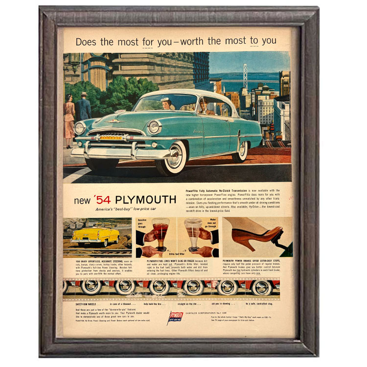 LIFE誌 ヴィンテージ切り抜き 額装アート フレーム付き New ’54 Plymouth ファミリーカー広告 アメリカ雑貨 インテリア おしゃれ ktlife0743本物のLIFE誌を飾る、特別なヴィンテージアート。