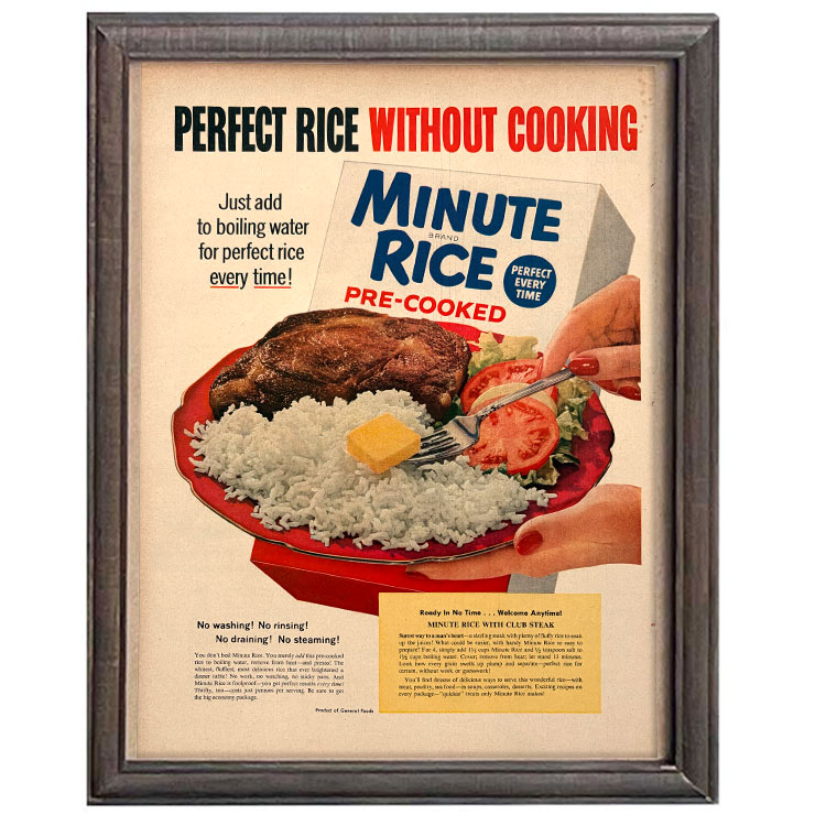 LIFE誌 ヴィンテージ切り抜き 額装アート フレーム付き Minute Rice 広告 アメリカ雑貨 インテリア おしゃれ ktlife0758本物のLIFE誌を飾る、特別なヴィンテージアート。