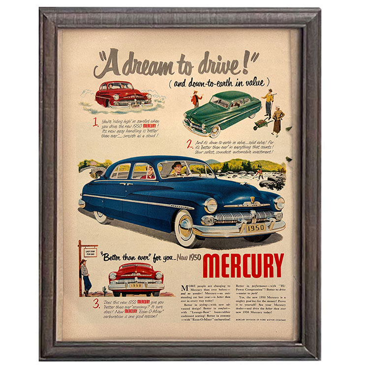 LIFE誌 ヴィンテージ切り抜き 額装アート フレーム付き Mercury Dream to Drive 自動車広告 アメリカ雑貨 インテリア おしゃれ ktlife0765本物のLIFE誌を飾る、特別なヴィンテージアート。