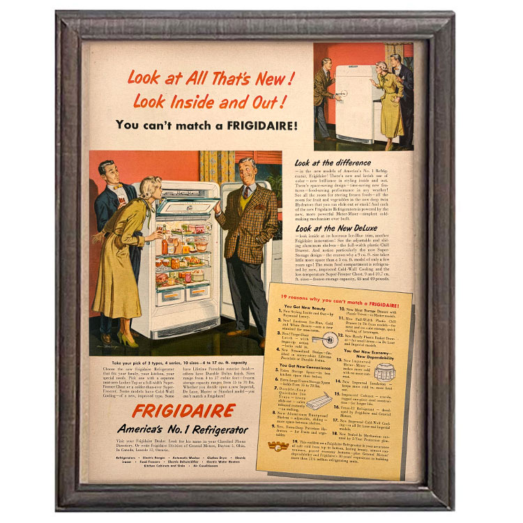 LIFE誌 ヴィンテージ切り抜き 額装アート フレーム付き Frigidaire 冷蔵庫広告 アメリカ雑貨 インテリア おしゃれ ktlife0768本物のLIFE誌を飾る、特別なヴィンテージアート。