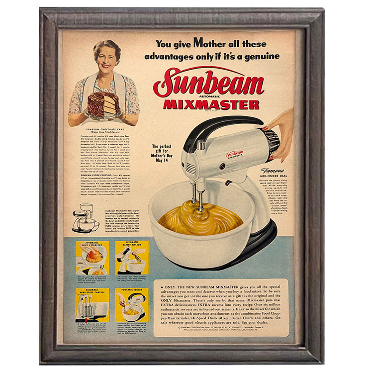 LIFE誌 ヴィンテージ切り抜き 額装アート フレーム付き Sunbeam Mixmaster 広告 アメリカ雑貨 インテリア おしゃれ ktlife0770本物のLIFE誌を飾る、特別なヴィンテージアート。